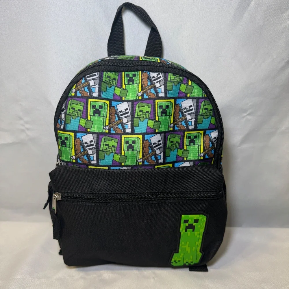 Minecraft Mini Backpack Black Character Print Creeper Zombie Skeleton Gaming Bag